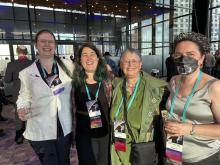 Elizabeth Porter Birdsall, Rebecca Fraimow, Heather Rose Jones, and Ursula Whitcher at the 2025 Hugo reception